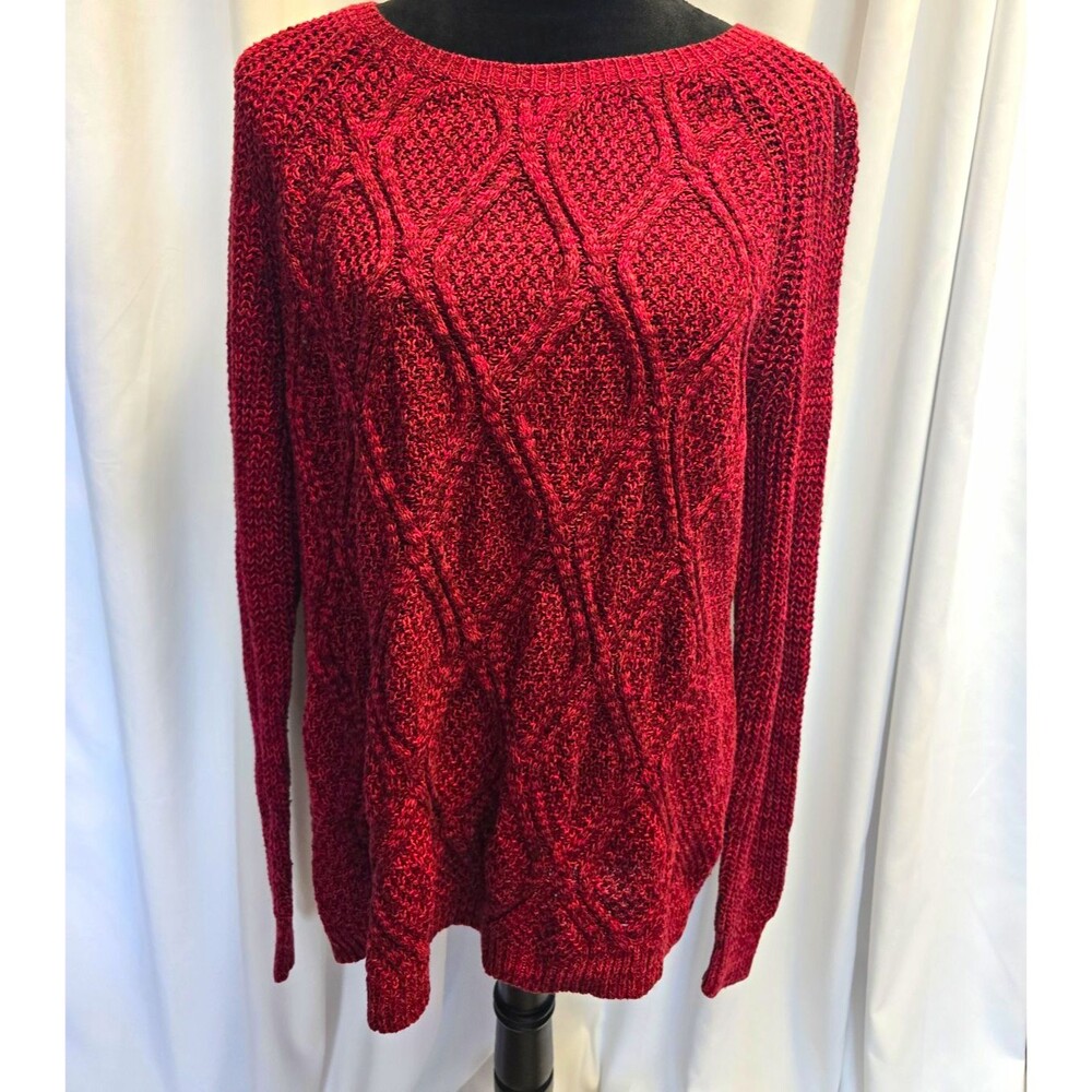 Faded Glory Women's Burgundy Cable Knit Crew Neck Raglan Pullover Sweater XL